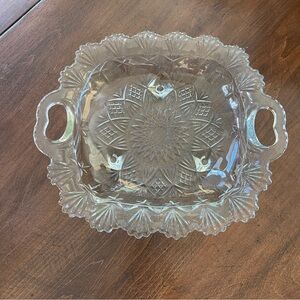 vintage Pasari Indonesia Heavy Pressed Crystal Glass Footed Square Serving Dish